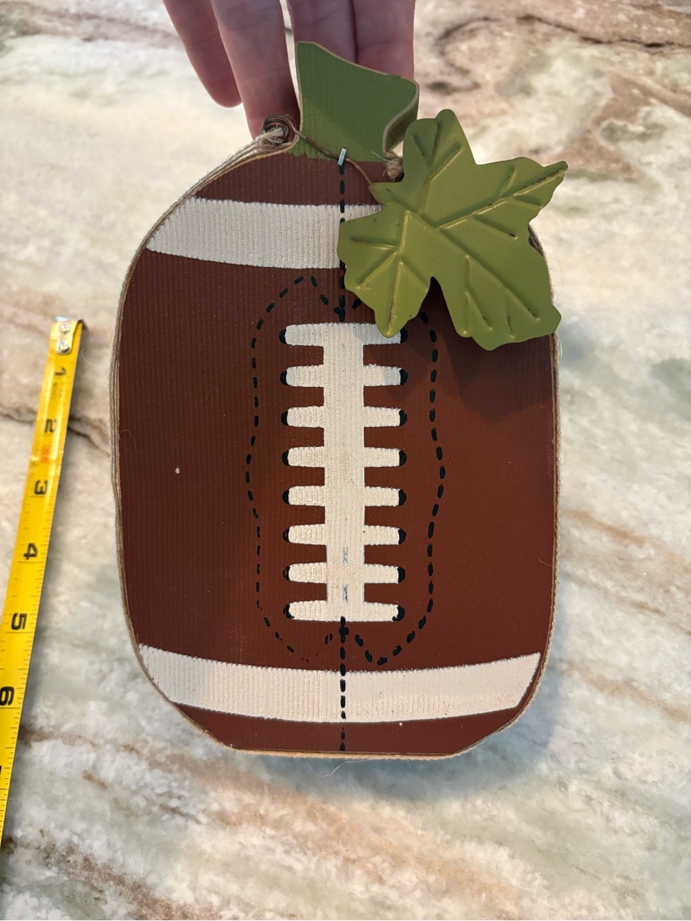 Decorative Brown Football-Shaped Wood Pumpkin